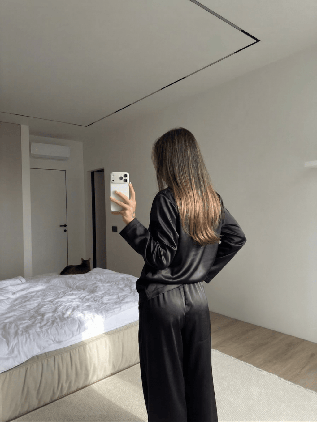 Black M 3 - Piece Black Satin Set Pajama Harir