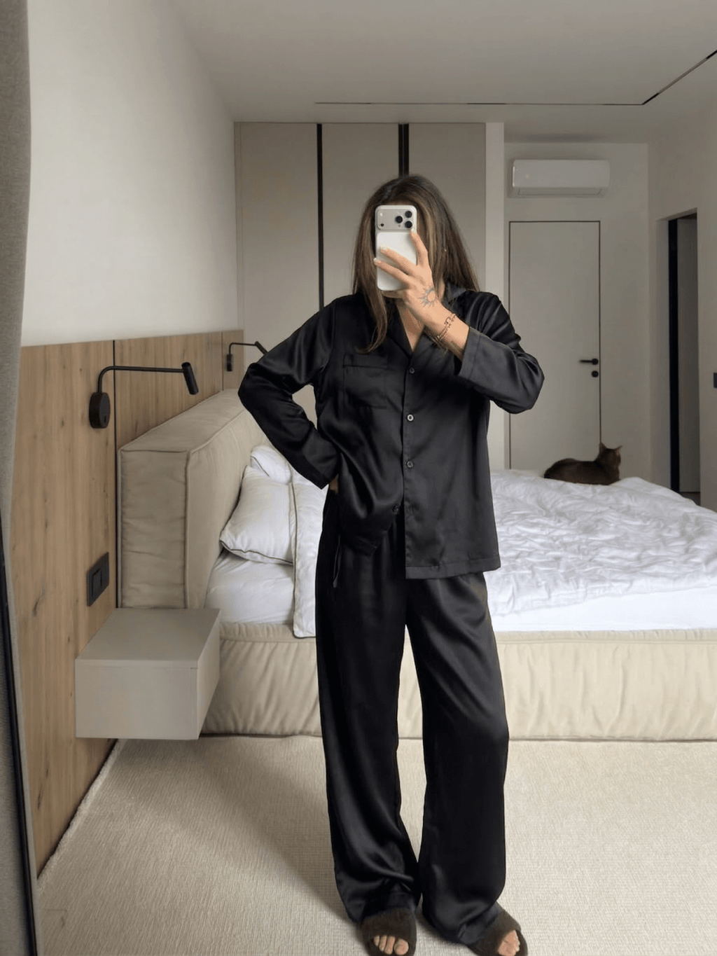 Black M 3 - Piece Black Satin Set Pajama Harir