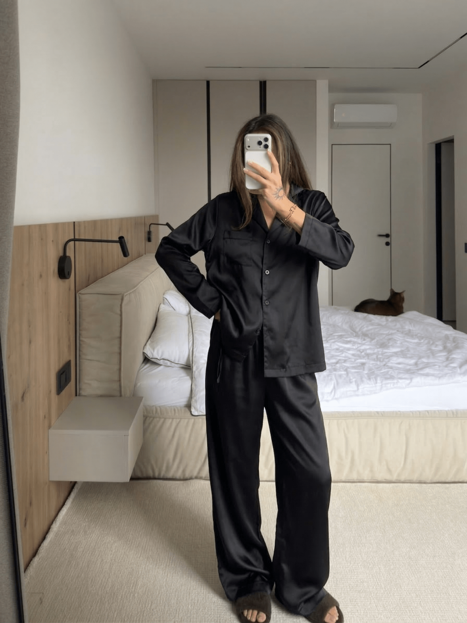 Black M 3 - Piece Black Satin Set Pajama Harir