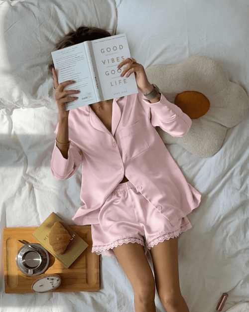 Pink M 3 - Piece Pink Satin Set Pajama Harir