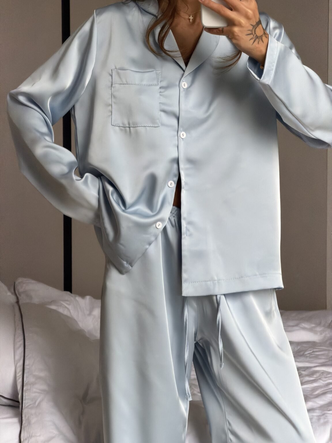 Sky M 3 - Piece Sky Satin Set Pajama Harir