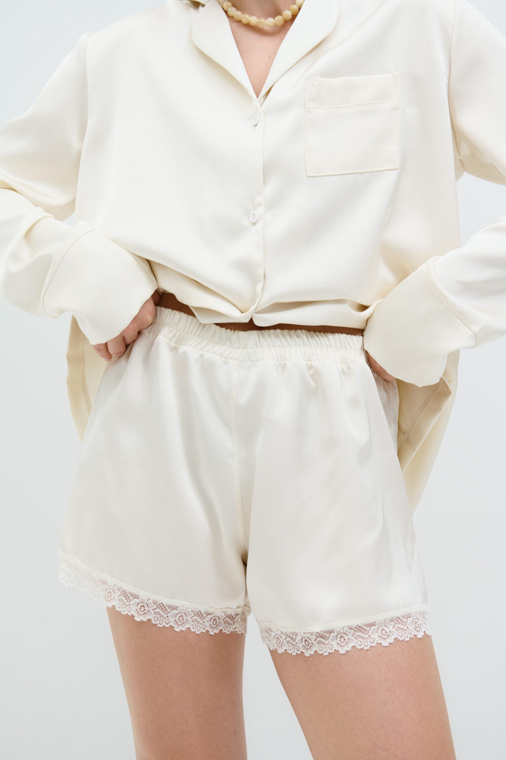 3Piece Off White Satin Set Pajama Set