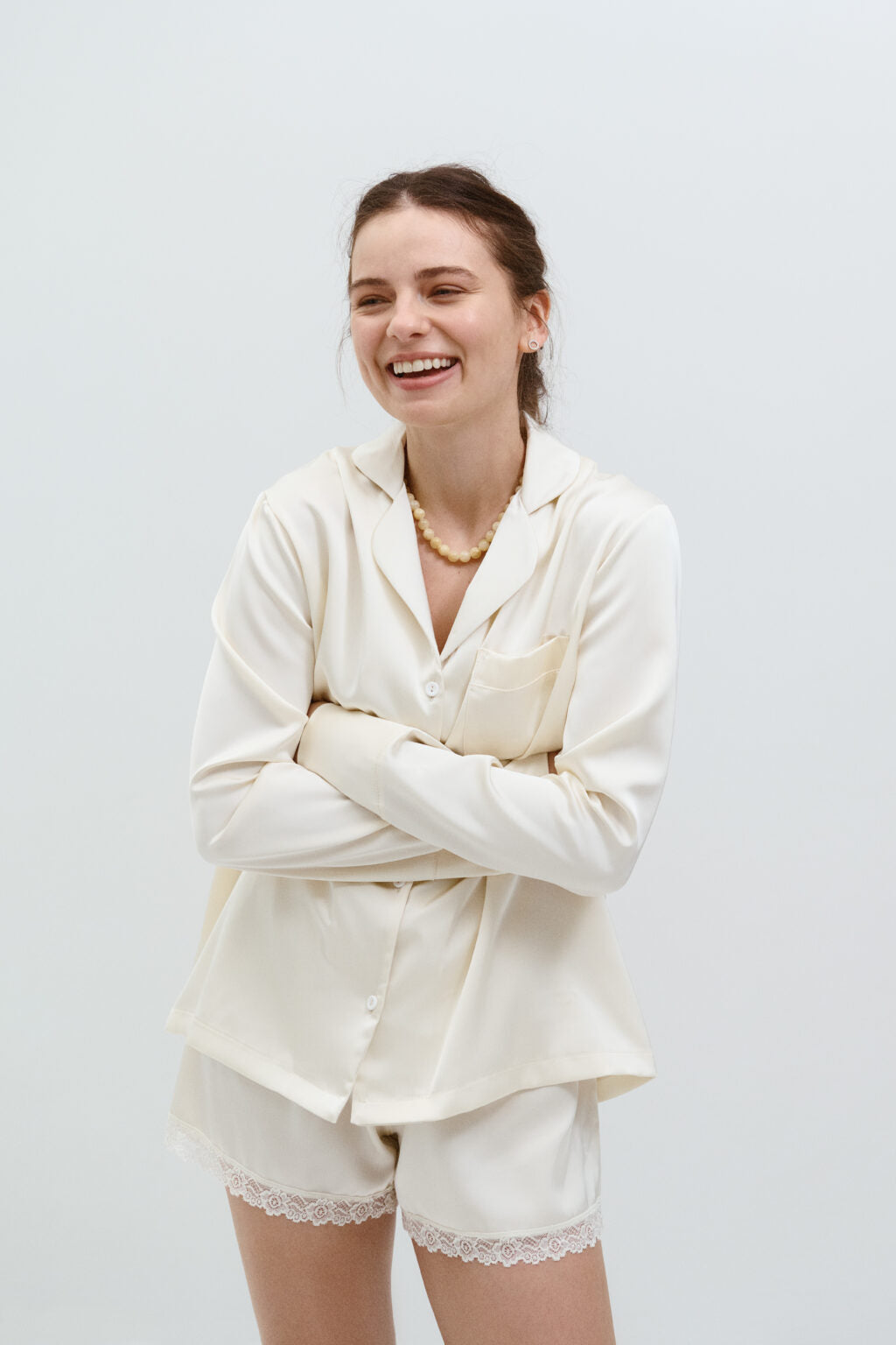 3Piece Off White Satin Set Pajama Set