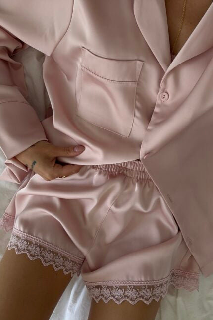 3-Piece Pink Satin Set Pajama