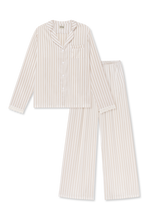 Beige Striped Satin Pajama Set