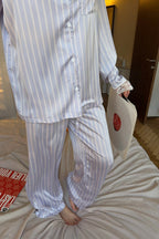Lilac Striped Satin Pajama Set