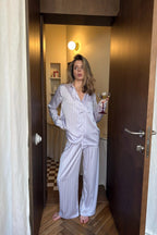 Lilac Striped Satin Pajama Set