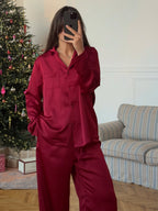3Piece Bordo Satin Set Pajama Set
