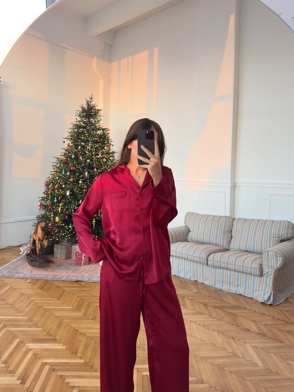 3Piece Bordo Satin Set Pajama Set