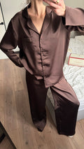M Brown 3Piece Chocolate Satin Pajama Set Harir