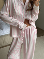 Pink Striped Satin Pajama Set