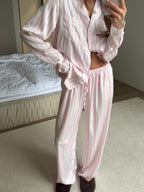 Pink Striped Satin Pajama Set