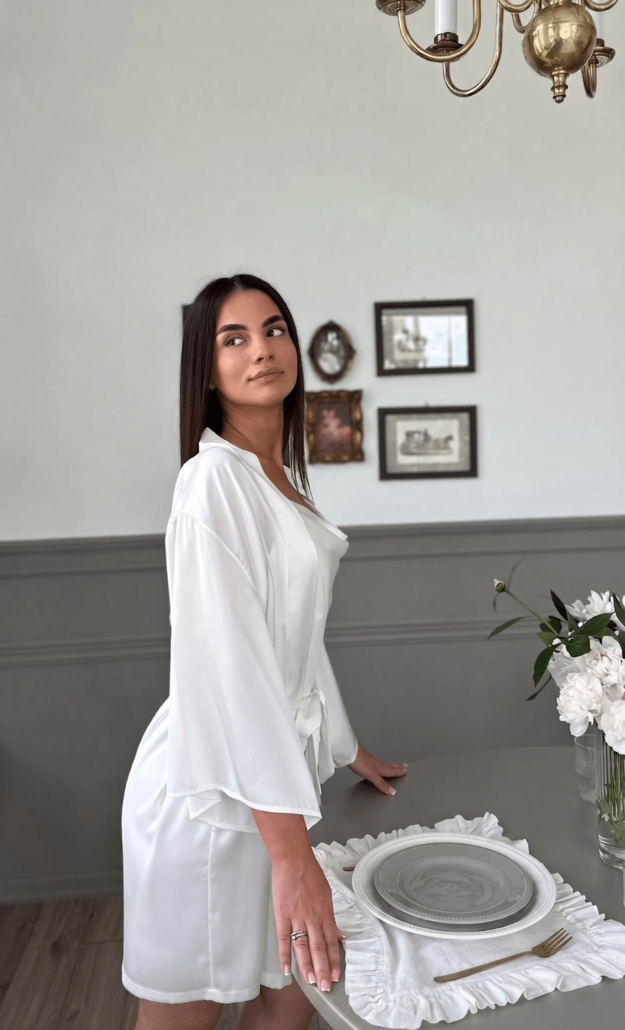 off-white Nova Satin Babydoll Set Harir
