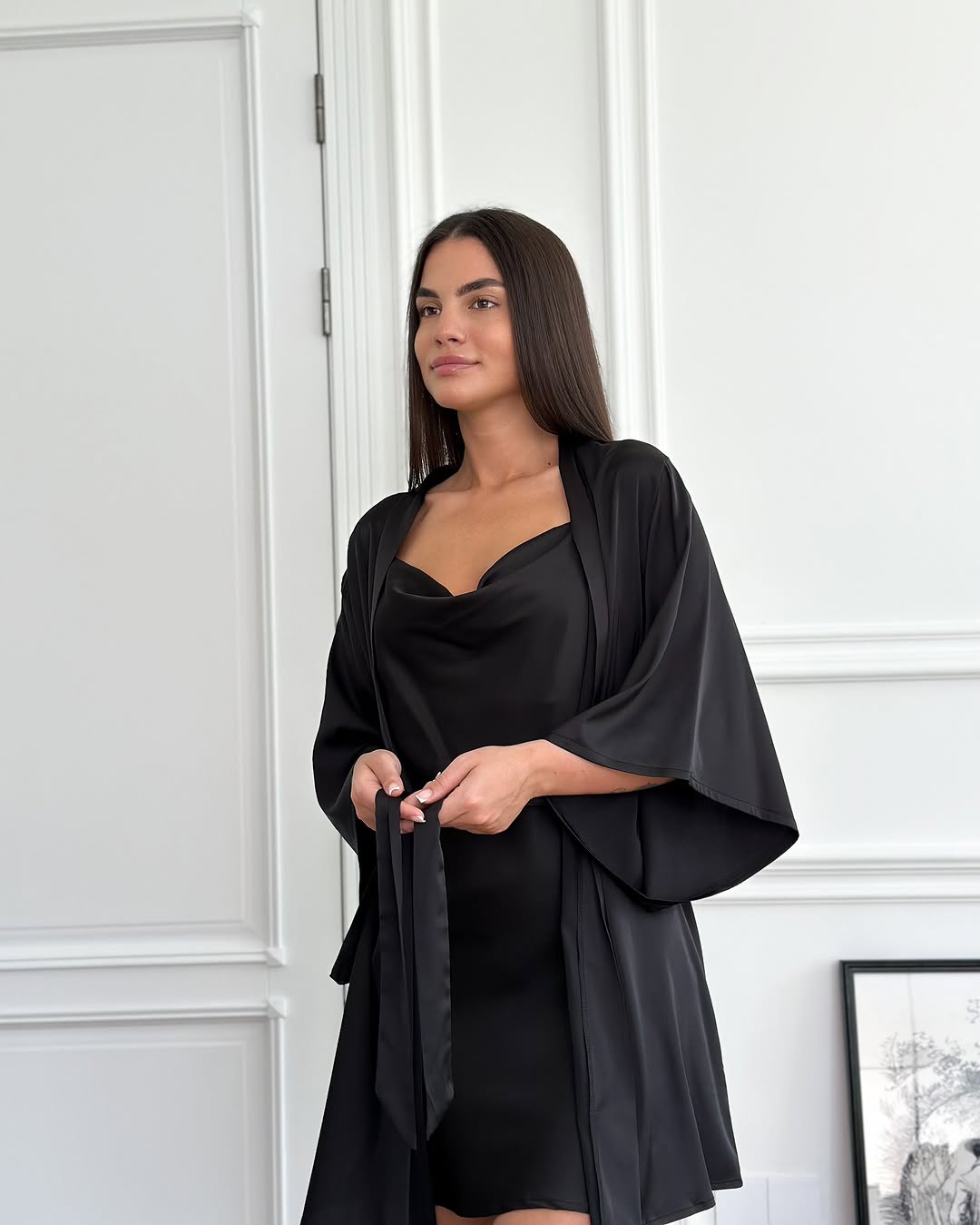 Black  Nova Satin Babydoll Set Harir