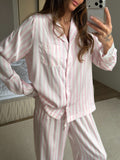 Blush M Pink Striped Satin Pajama Set Harir