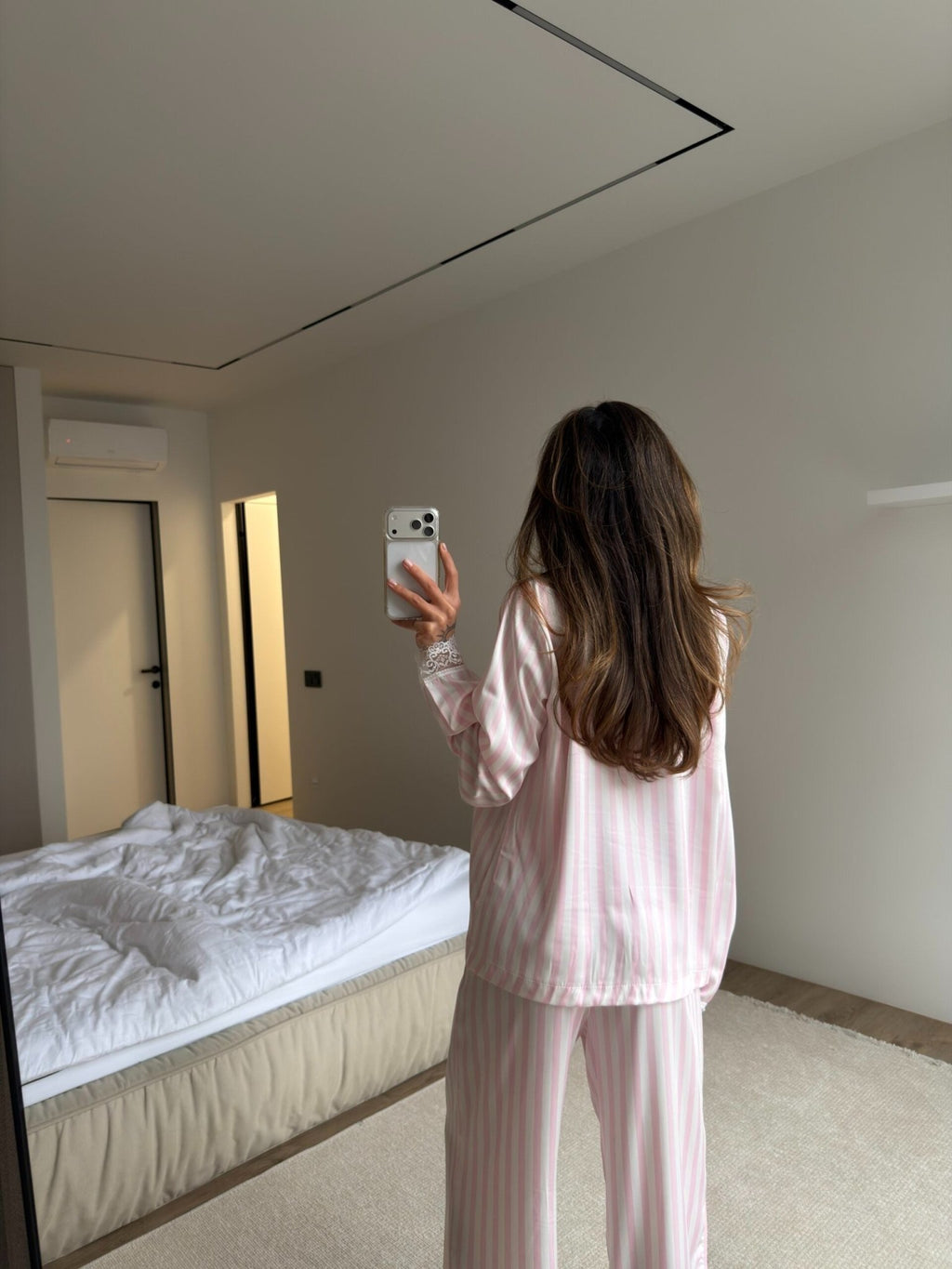 Blush M Pink Striped Satin Pajama Set Harir